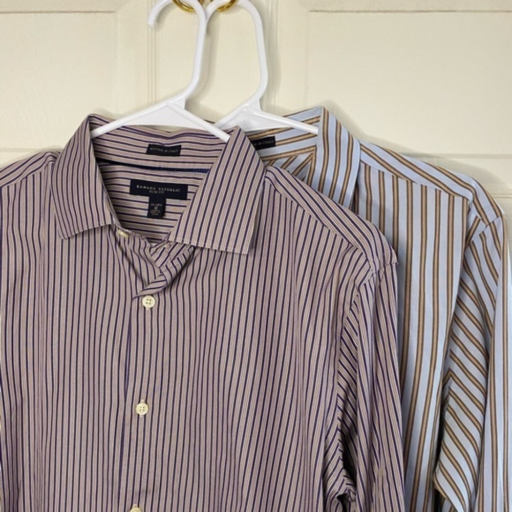 SET OF 2 Banana Republic Men's Pinstriped Long Sleeve Button Down Shirts